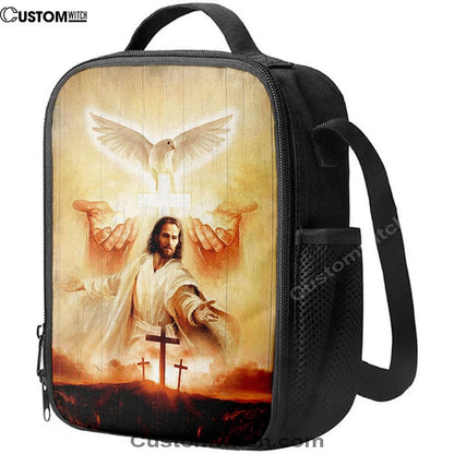 Beautiful Dove Pray For Healing Jesus'S Hand Cross Symbol Lunch Bag, Christian Lunch Bag For School, Picnic, Religious Lunch Bag