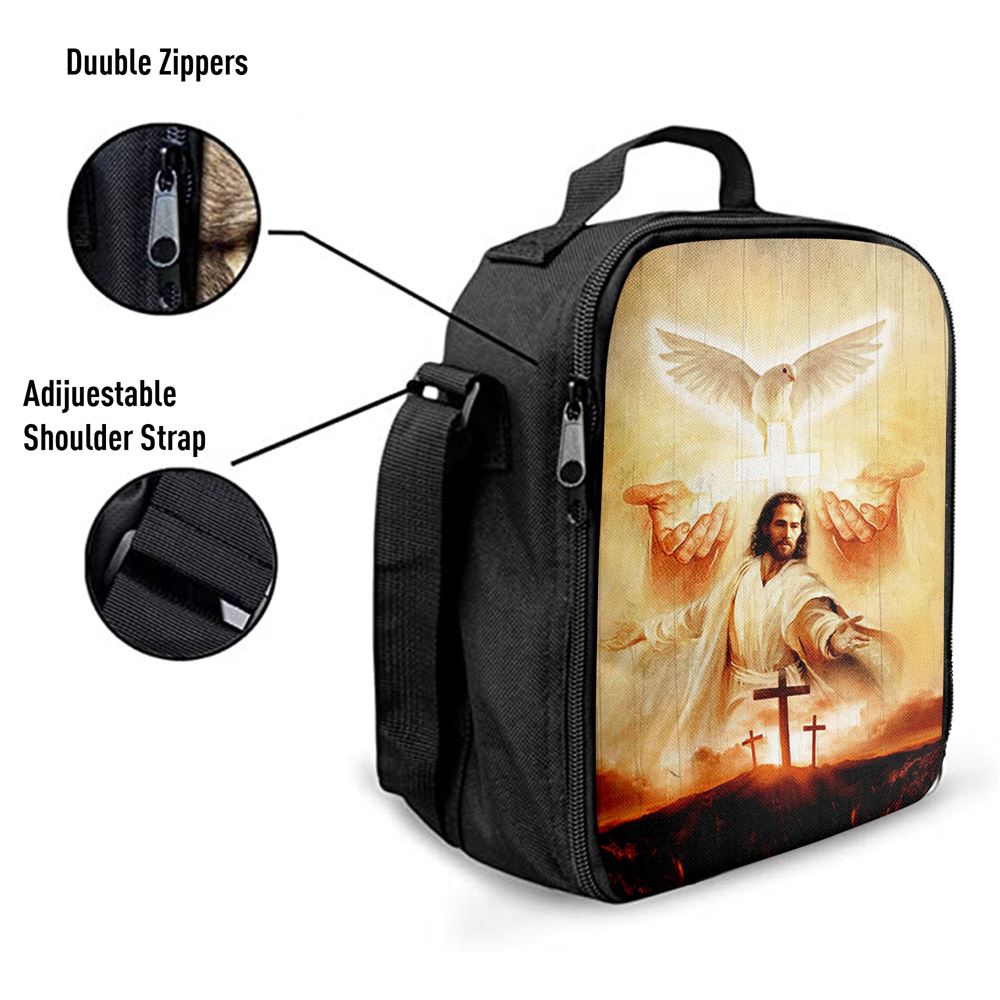 Beautiful Dove Pray For Healing Jesus'S Hand Cross Symbol Lunch Bag, Christian Lunch Bag For School, Picnic, Religious Lunch Bag