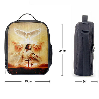 Beautiful Dove Pray For Healing Jesus'S Hand Cross Symbol Lunch Bag, Christian Lunch Bag For School, Picnic, Religious Lunch Bag