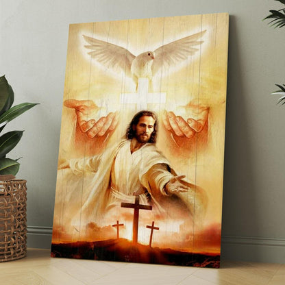 Beautiful Dove, Pray For Healing, Jesus's Hand, Cross Canvas, Christmas Gift for Christian