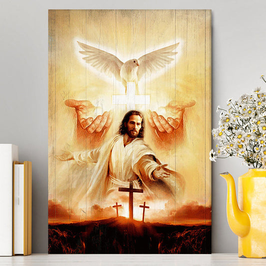 Beautiful Dove Pray For Healing Jesus's Hand Cross Symbol Canvas Wall Art - Bible Verse Canvas Art - Inspirational Art - Christian Home Decor