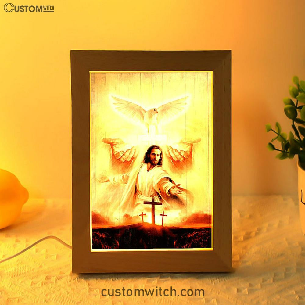 Beautiful Dove Pray For Healing Jesus's Hand Cross Symbol Frame Lamp Art - Bible Verse Wooden Lamp - Inspirational Art - Christian Home Decor
