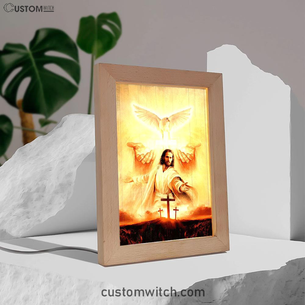 Beautiful Dove Pray For Healing Jesus's Hand Cross Symbol Frame Lamp Art - Bible Verse Wooden Lamp - Inspirational Art - Christian Home Decor