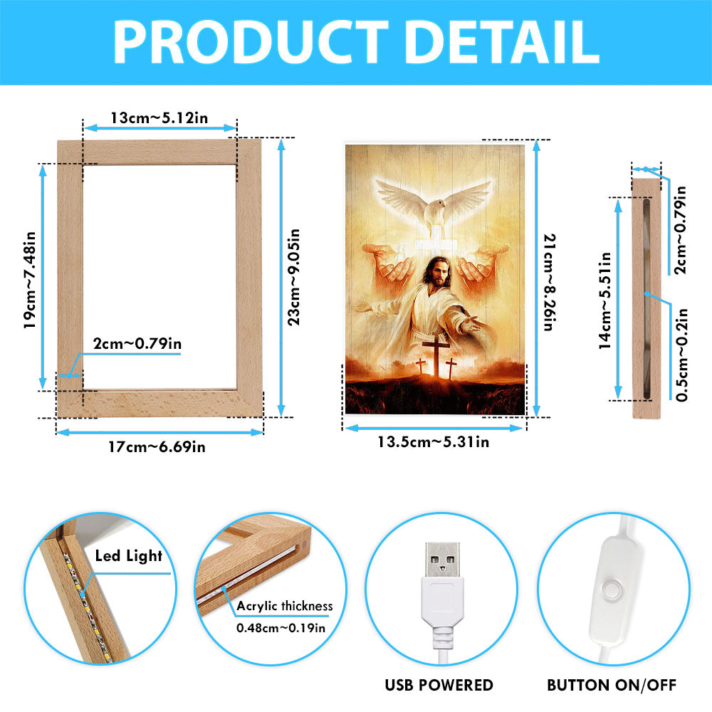 Beautiful Dove Pray For Healing Jesus's Hand Cross Symbol Frame Lamp Art - Bible Verse Wooden Lamp - Inspirational Art - Christian Home Decor