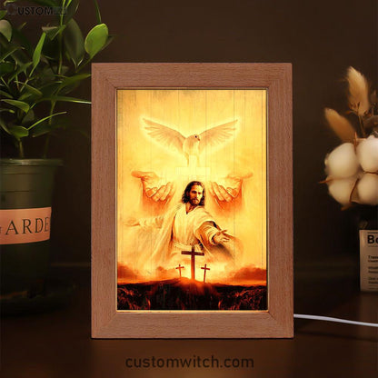 Beautiful Dove Pray For Healing Jesus's Hand Cross Symbol Frame Lamp Art - Bible Verse Wooden Lamp - Inspirational Art - Christian Home Decor