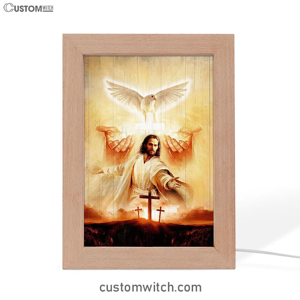 Beautiful Dove Pray For Healing Jesus's Hand Cross Symbol Frame Lamp Art - Bible Verse Wooden Lamp - Inspirational Art - Christian Home Decor