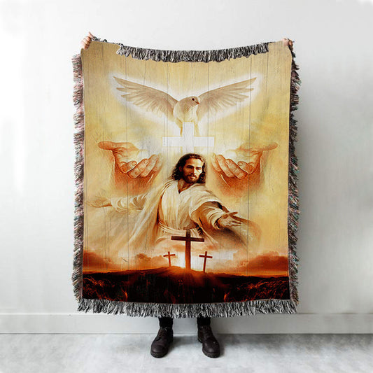 Beautiful Dove Pray For Healing Jesus's Hand Cross Symbol Woven Throw Blanket - Bible Verse Woven Blanket Art - Inspirational Art - Christian Home Decor