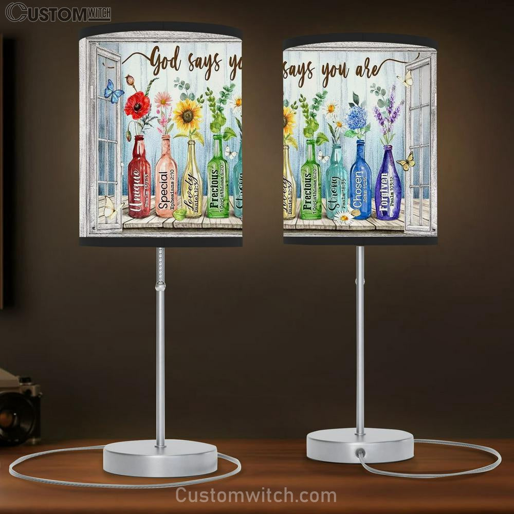 Beautiful Flowers, Rainbow Color, Colored Glass Bottles, God Says You Are Table Lamb