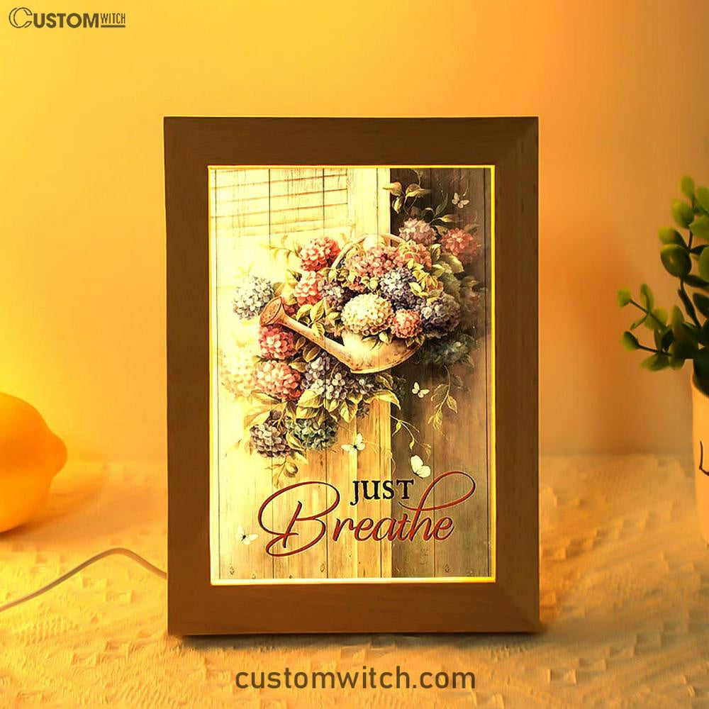 Beautiful Flowers White Butterfly Just Breathe Frame Lamp Art - Bible Verse Wooden Lamp - Inspirational Art - Christian Home Decor