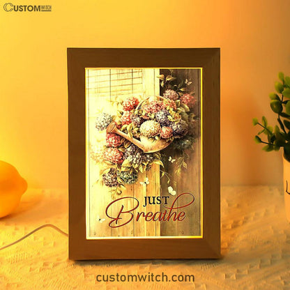 Beautiful Flowers White Butterfly Just Breathe Frame Lamp Art - Bible Verse Wooden Lamp - Inspirational Art - Christian Home Decor