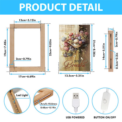 Beautiful Flowers White Butterfly Just Breathe Frame Lamp Art - Bible Verse Wooden Lamp - Inspirational Art - Christian Home Decor