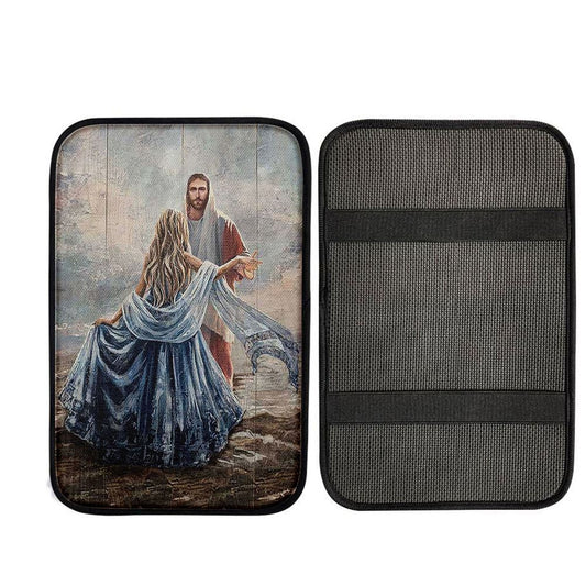 Beautiful Girl A Dance With Jesus Car Center Console Cover, Christian Car Armrest Cover