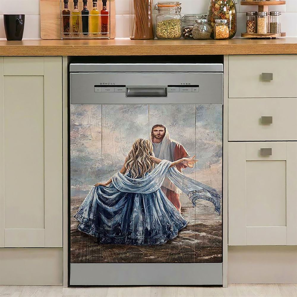 Beautiful Girl A Dance With Jesus Dishwasher Cover, Christian Dishwasher Magnet Cover, Bible Verse Kitchen Decor