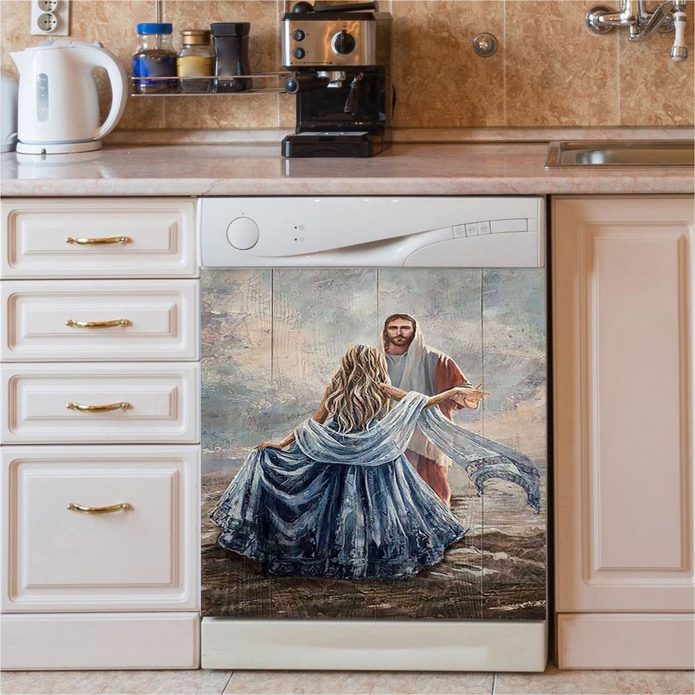 Beautiful Girl A Dance With Jesus Dishwasher Cover, Christian Dishwasher Magnet Cover, Bible Verse Kitchen Decor