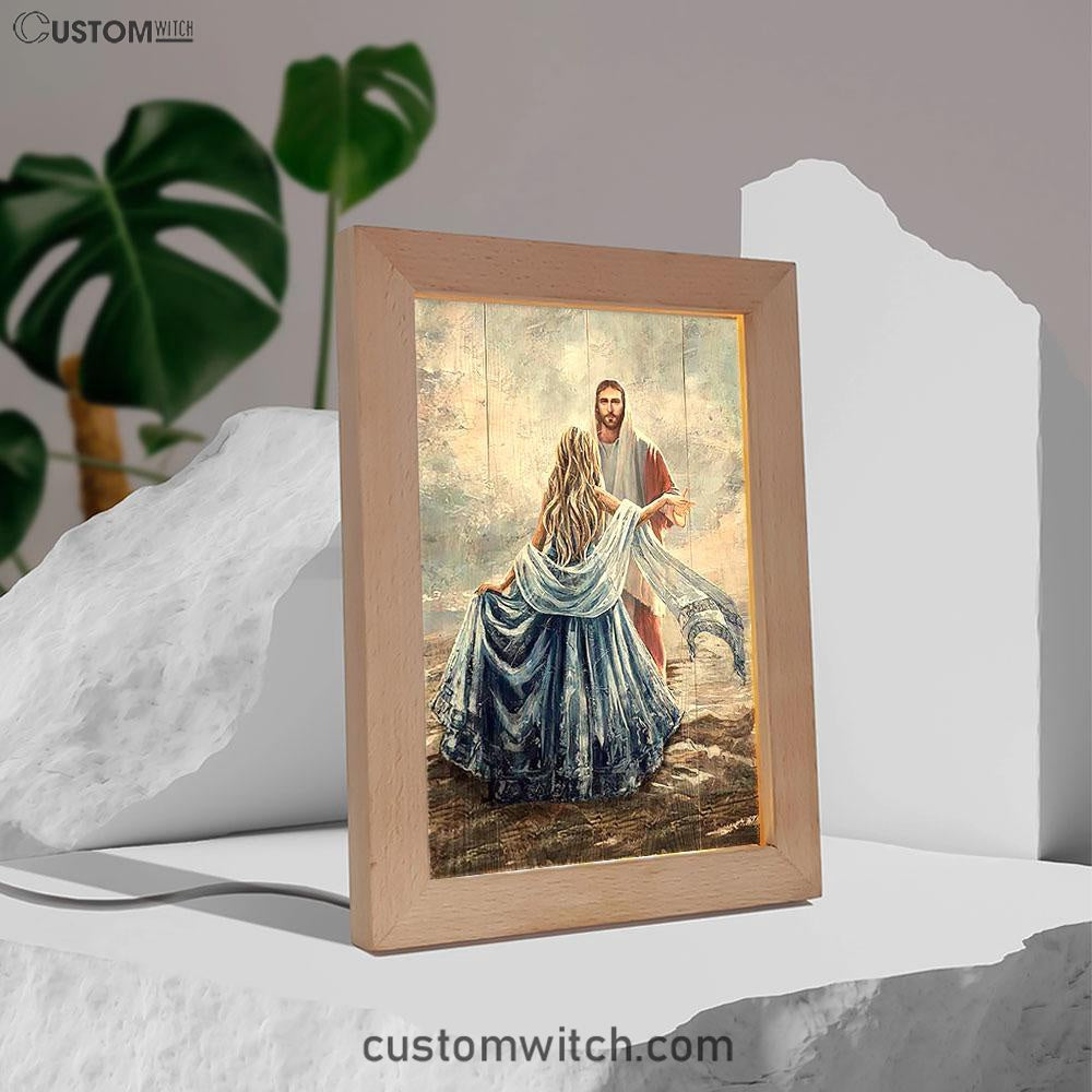 Beautiful Girl A Dance With Jesus Frame Lamp Art - Christian Night Light - Bible Verse Wooden Lamp