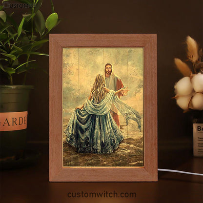 Beautiful Girl A Dance With Jesus Frame Lamp Art - Christian Night Light - Bible Verse Wooden Lamp