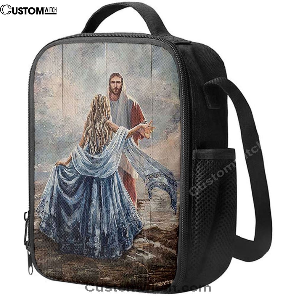 Beautiful Girl A Dance With Jesus Lunch Bag, Christian Lunch Bag For School, Picnic, Religious Lunch Bag