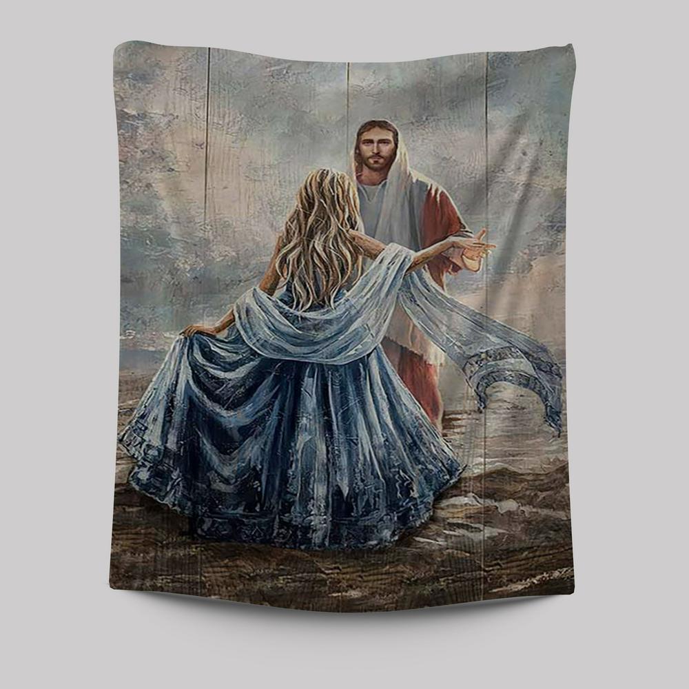 Beautiful Girl A Dance With Jesus Tapestry Wall Art - Christian Tapestries Prints - Bible Verse Tapestry Art