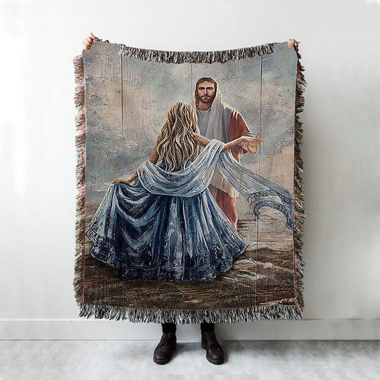 Beautiful Girl A Dance With Jesus Woven Throw Blanket - Christian Woven Blanket Prints - Bible Verse Woven Blanket Art