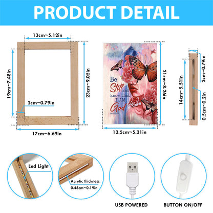 Beautiful Girl Be Still And Know That I Am God 1 Copy Frame Lamp Art - Christian Night Light - Bible Verse Wooden Lamp