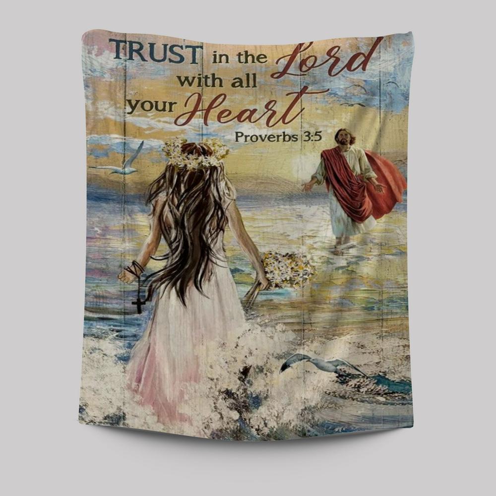 Beautiful Girl, Flower Crown, Ocean Waves, Trust In The Lord Tapestry
