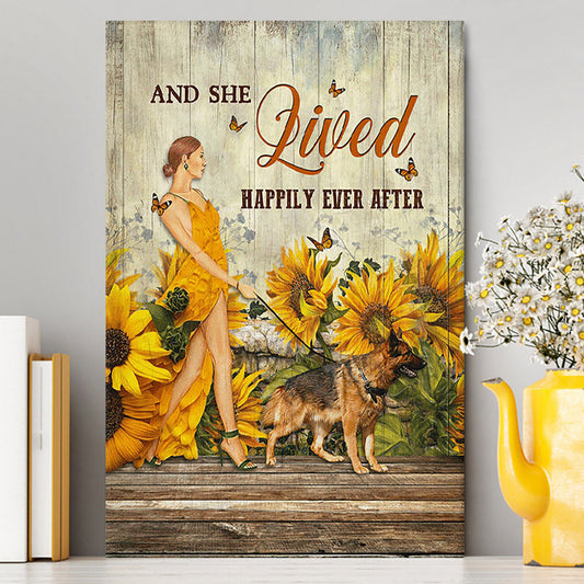 Beautiful Girl German Shepherd And She Lived Happily Canvas Wall Art - Christian Canvas Prints - Bible Verse Canvas Art