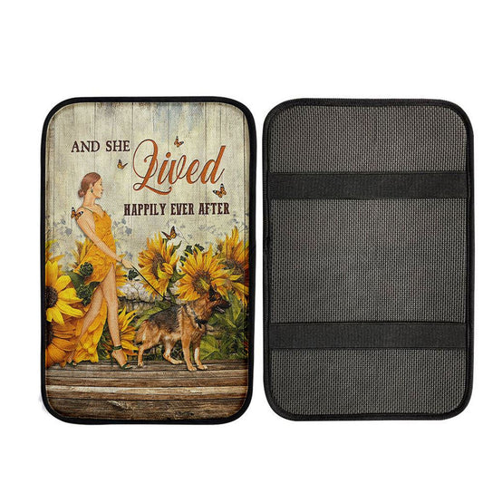 Beautiful Girl German Shepherd And She Lived Happily Car Center Console Cover, Christian Car Armrest Cover