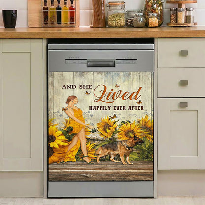 Beautiful Girl German Shepherd And She Lived Happily Dishwasher Cover, Christian Dishwasher Magnet Cover, Bible Verse Kitchen Decor