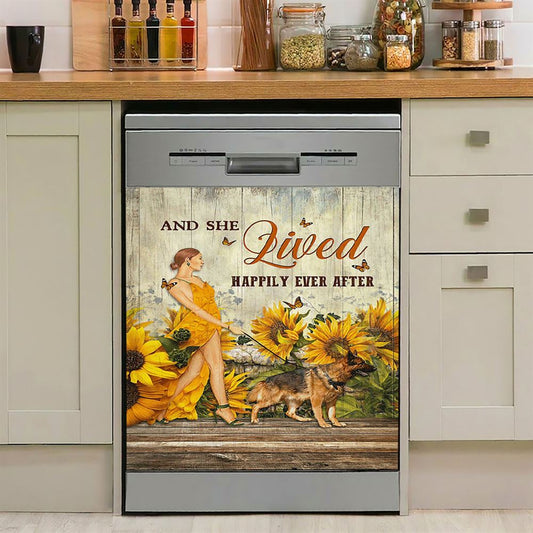 Beautiful Girl German Shepherd And She Lived Happily Dishwasher Cover, Christian Dishwasher Magnet Cover, Bible Verse Kitchen Decor