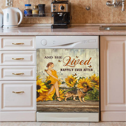 Beautiful Girl German Shepherd And She Lived Happily Dishwasher Cover, Christian Dishwasher Magnet Cover, Bible Verse Kitchen Decor