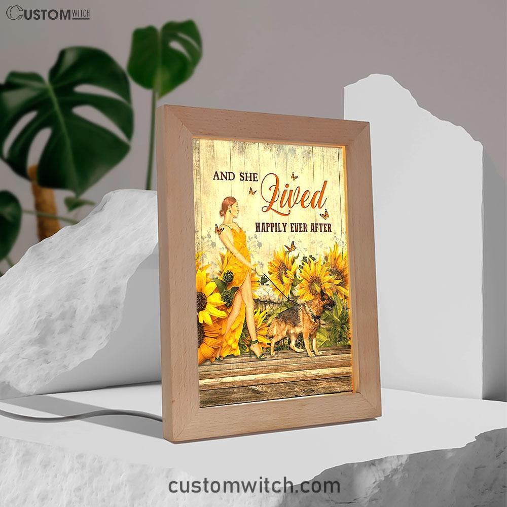 Beautiful Girl German Shepherd And She Lived Happily Frame Lamp Art - Christian Night Light - Bible Verse Wooden Lamp