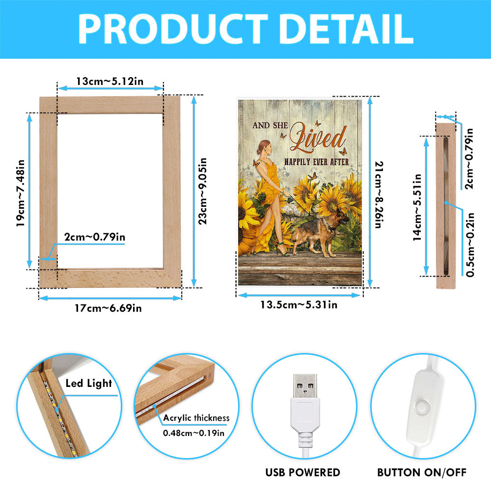 Beautiful Girl German Shepherd And She Lived Happily Frame Lamp Art - Christian Night Light - Bible Verse Wooden Lamp