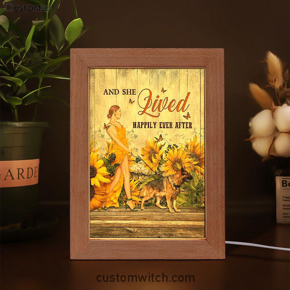 Beautiful Girl German Shepherd And She Lived Happily Frame Lamp Art - Christian Night Light - Bible Verse Wooden Lamp