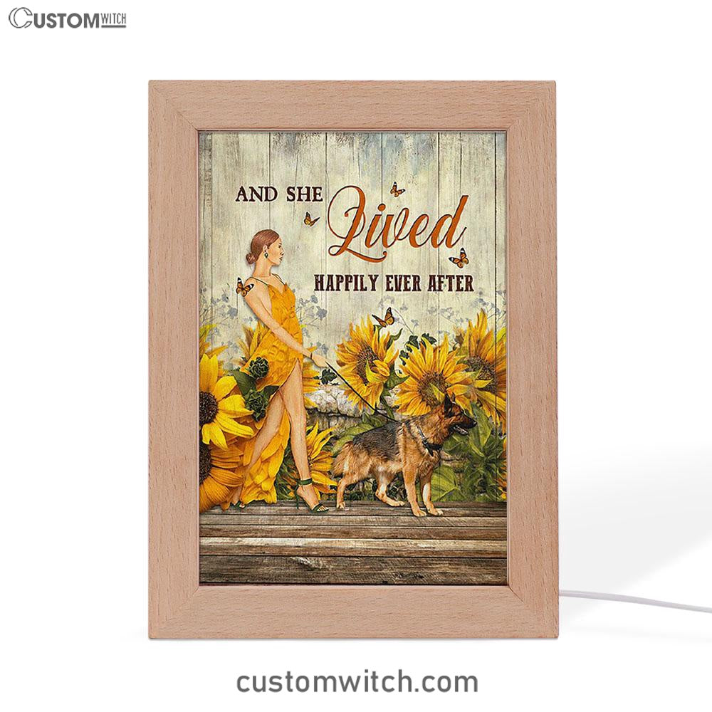 Beautiful Girl German Shepherd And She Lived Happily Frame Lamp Art - Christian Night Light - Bible Verse Wooden Lamp