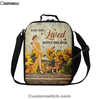 Beautiful Girl German Shepherd And She Lived Happily Lunch Bag, Christian Lunch Bag For School, Picnic, Religious Lunch Bag