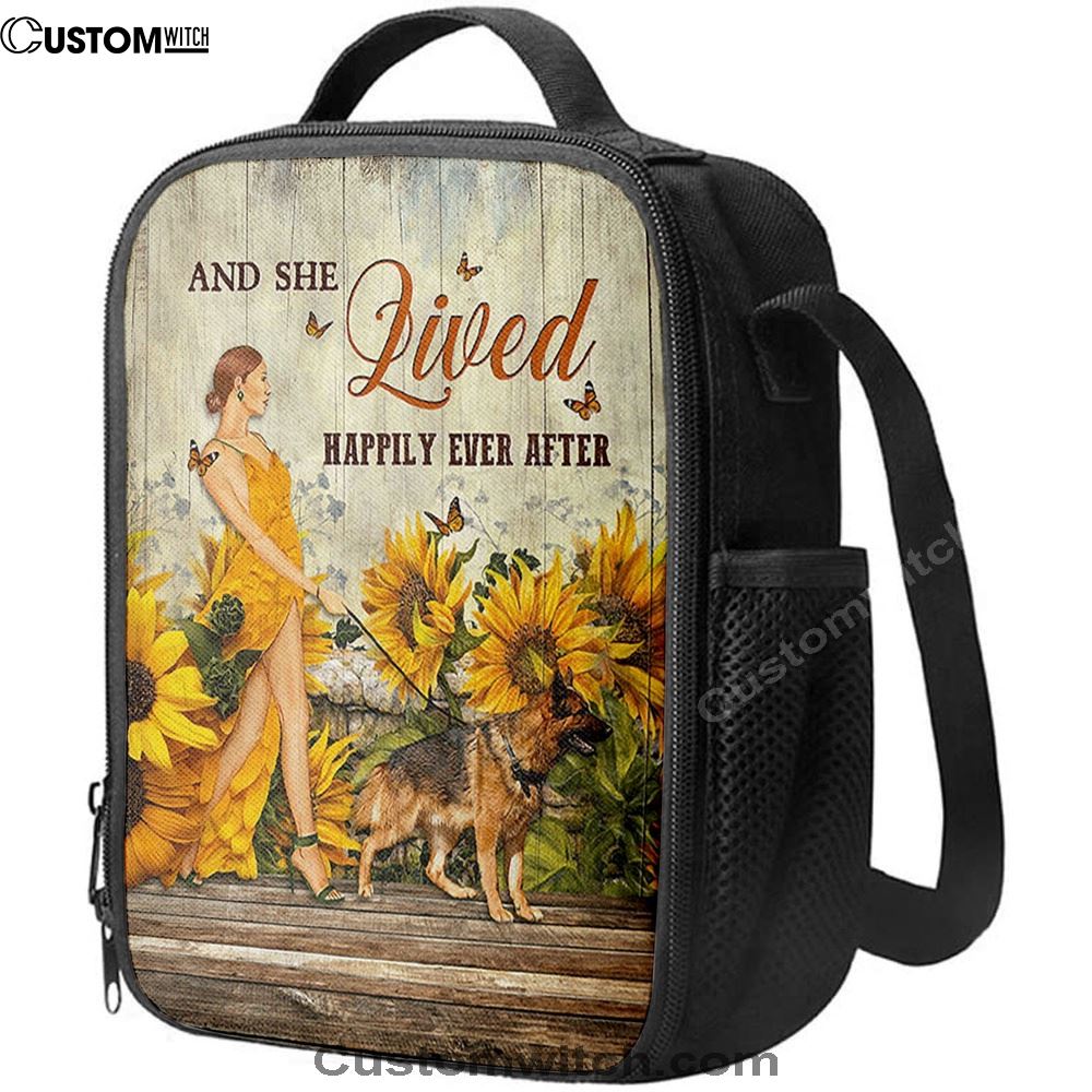 Beautiful Girl German Shepherd And She Lived Happily Lunch Bag, Christian Lunch Bag For School, Picnic, Religious Lunch Bag