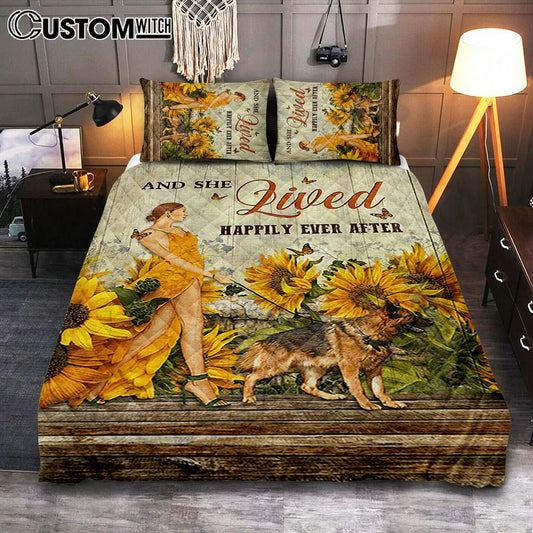 Beautiful Girl German Shepherd And She Lived Happily Quilt Bedding Set Bedroom - Christian Quilt Bedding Set Prints - Bible Verse Quilt Bedding Set Art