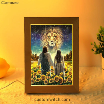 Beautiful Girl Lion Walking With Jesus Sunflower Field Frame Lamp Art - Christian Art - Bible Verse Art - Religious Home Decor