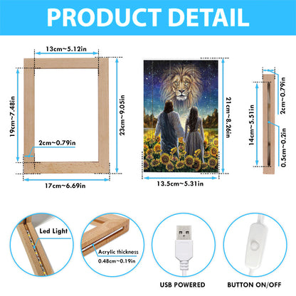 Beautiful Girl Lion Walking With Jesus Sunflower Field Frame Lamp Art - Christian Art - Bible Verse Art - Religious Home Decor