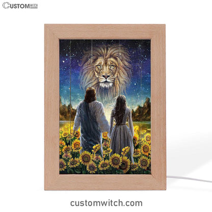 Beautiful Girl Lion Walking With Jesus Sunflower Field Frame Lamp Art - Christian Art - Bible Verse Art - Religious Home Decor