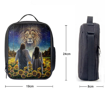 Beautiful Girl Lion Walking With Jesus Sunflower Field Lunch Bag, Christian Lunch Bag For School, Picnic, Religious Lunch Bag