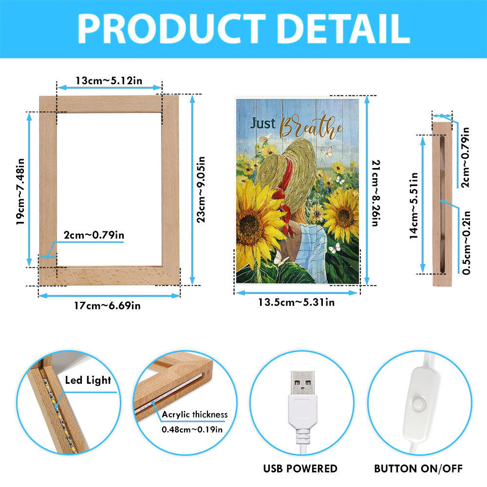 Beautiful Girl Sunflower Just Breathe Frame Lamp Art - Christian Night Light - Bible Verse Wooden Lamp