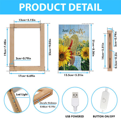 Beautiful Girl Sunflower Just Breathe Frame Lamp Art - Christian Night Light - Bible Verse Wooden Lamp