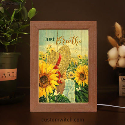 Beautiful Girl Sunflower Just Breathe Frame Lamp Art - Christian Night Light - Bible Verse Wooden Lamp