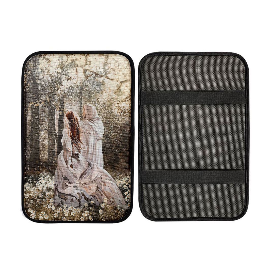 Beautiful Girl Walking With God Says You Are Car Center Console Cover, Christian Auto Armrest Cover