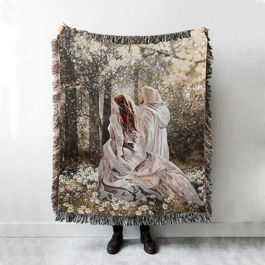 Beautiful Girl Walking With God Says You Are Woven Throw Blanket - Christian Woven Blanket Prints - Bible Verse Woven Blanket Art