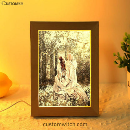 Beautiful Girl Walking With Jesus Among The Flower Field Frame Lamp Art - Christian Art - Bible Verse Art - Religious Home Decor