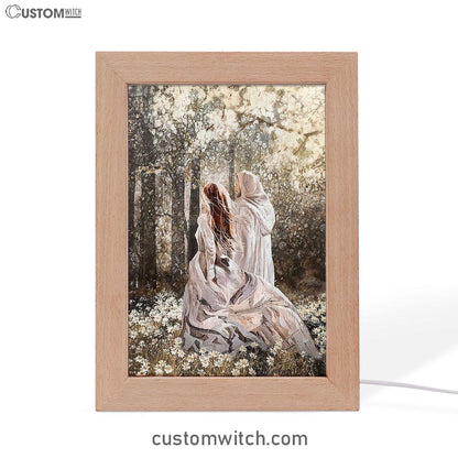 Beautiful Girl Walking With Jesus Among The Flower Field Frame Lamp Art - Christian Art - Bible Verse Art - Religious Home Decor