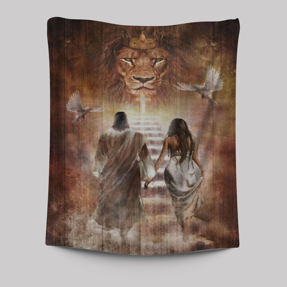 Beautiful Girl Walking With Jesus Tapestry
