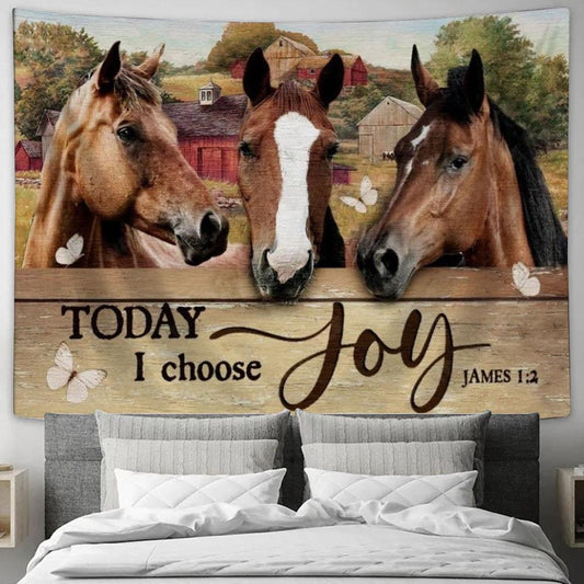 Beautiful Horse Painting, Farm Drawing, Today I Choose Joy Tapestry, Tapestries for Living Room Bedroom
